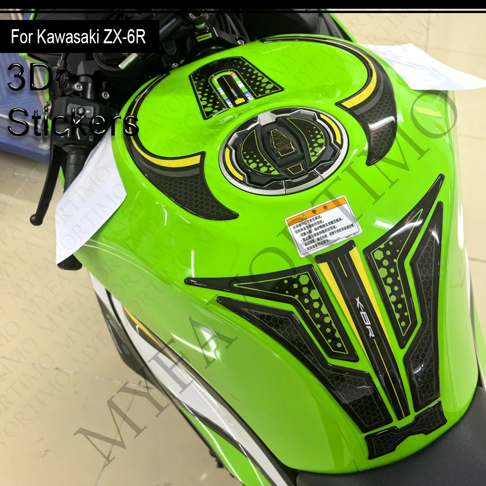 

For kawasaki Ninja ZX-6R ZX6R ZX - 6R Tank Pad Gas Fuel Oil Cap Protector Front Face Fairing Fender 3D Stickers Decals
