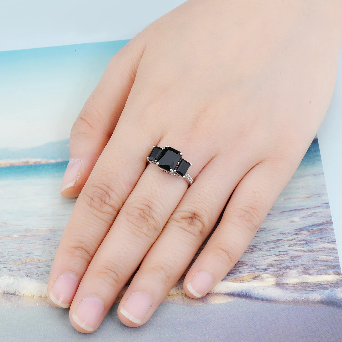 Natural Black Spinel Sterling Silver Rings 4 Carats Genuine Gemstone Women's Classic Fine Jewelrys Business Design New Year Gift