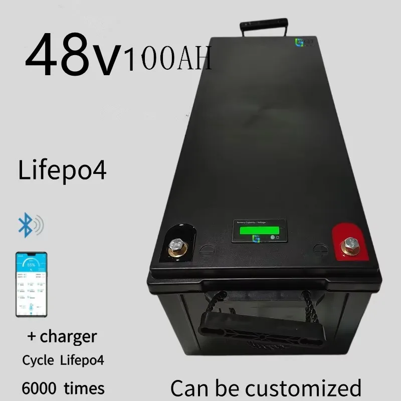 Lithium 48V 100Ah LiFePO4 Battery with BMS for Tricycle Golf Cart Inverter Solar Energy Storage Scooter +58.4V 10A Charger