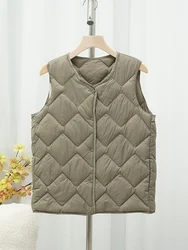 M/L Women Waistcoat 2024 New Autumn Winter Ultralight Duck Down Vest Jackets V-Neck Sleeveless Buttons Puffer Lining Coat 0-10℃