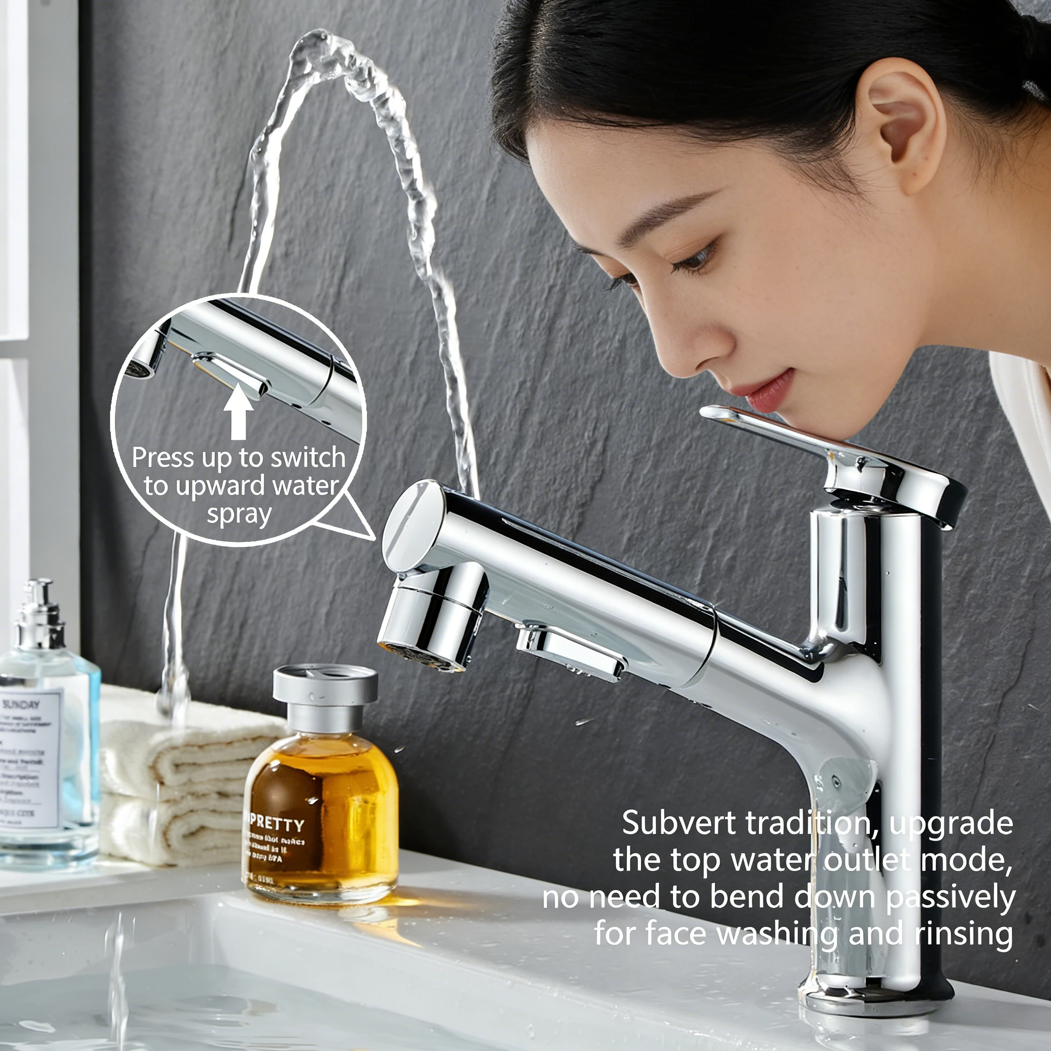 Single Hole Bathroom Basin Faucet Pull-out Faucet Hot and Cold Water Mixer Water Tap Single Hole for Bathroom Sinks Taps