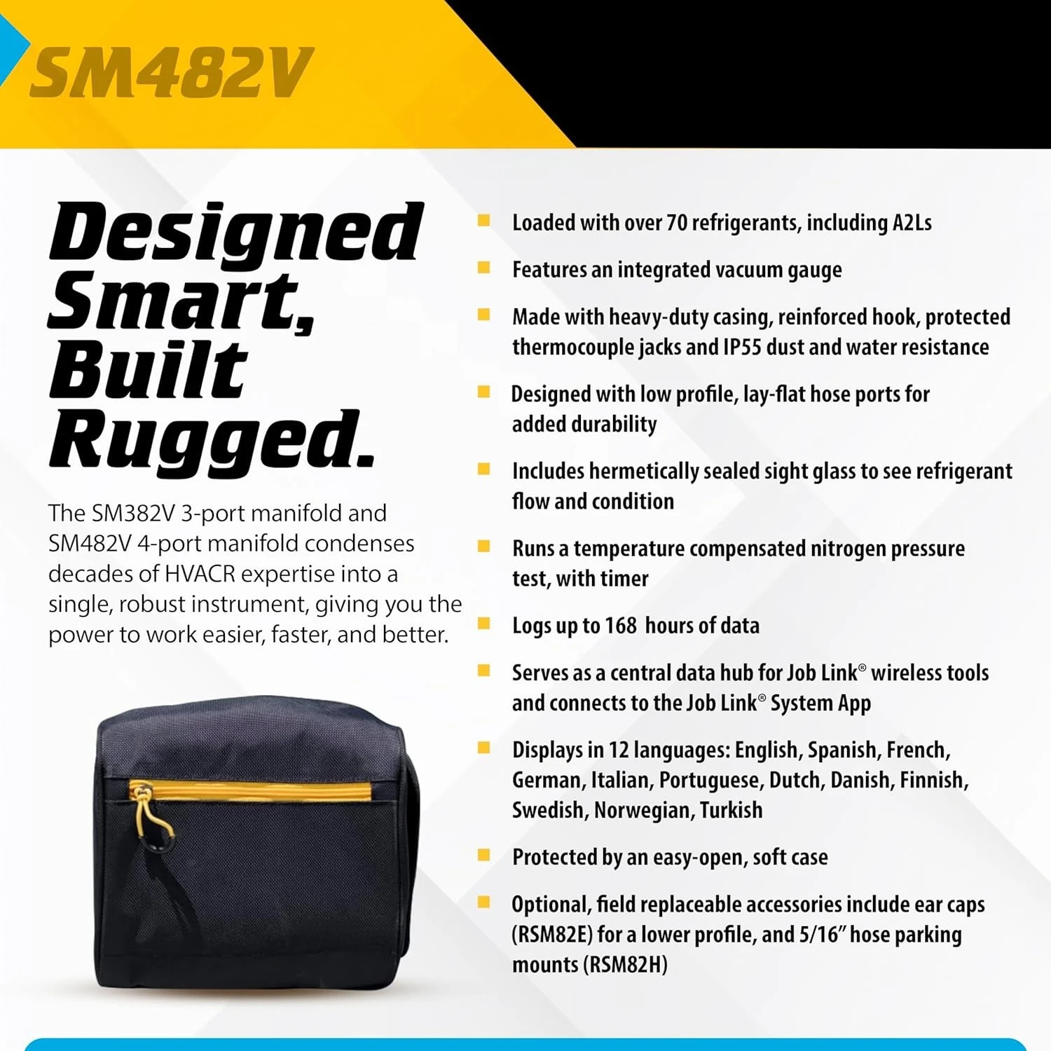SM482V Wireless 4-Port Refrigerant Manifold with Vacuum Gauge – Air Conditioning/Refrigerant Digital Gauges for  Refrigeration image 5