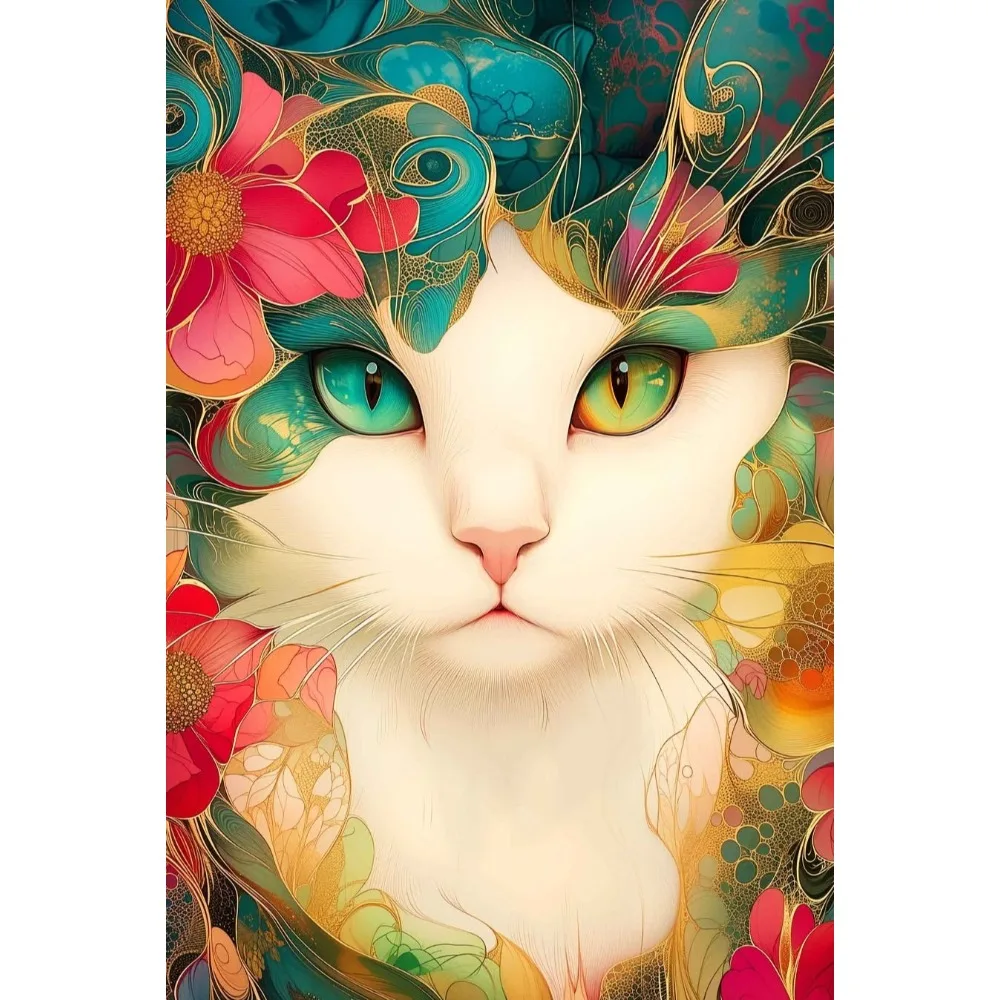 500/1000/1200/2000PCS Puzzle Abstract White Cat Jigsaw Modern Home Decor Birthday and Holiday Gifts Suitable for Beginners