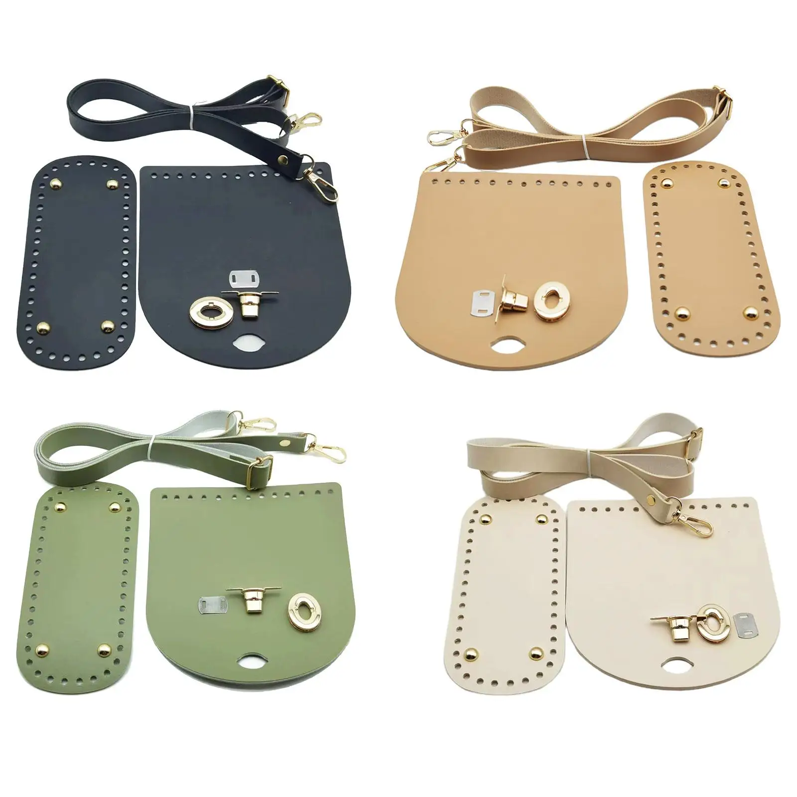 Crochet Bag Bottom Base with Holes Lock Flap Cover Buckles Shoulder Strap for Handbag Purse Shoulder Bag Tote Crossbody Bag