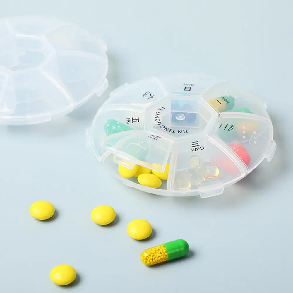 2Pcs Practical Pill Holder  Moisture-proof PP Pill Case  7 Grids Weekly Pill Organizer