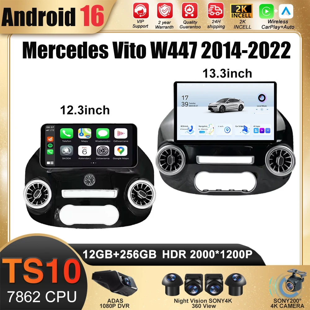 

13 Inch Android 16 For Mercedes Vito W447 2014-2022 Car Radio 5G wifi Stereo Multimedia Player GPS Navigation 1920*1200 7862 CPU