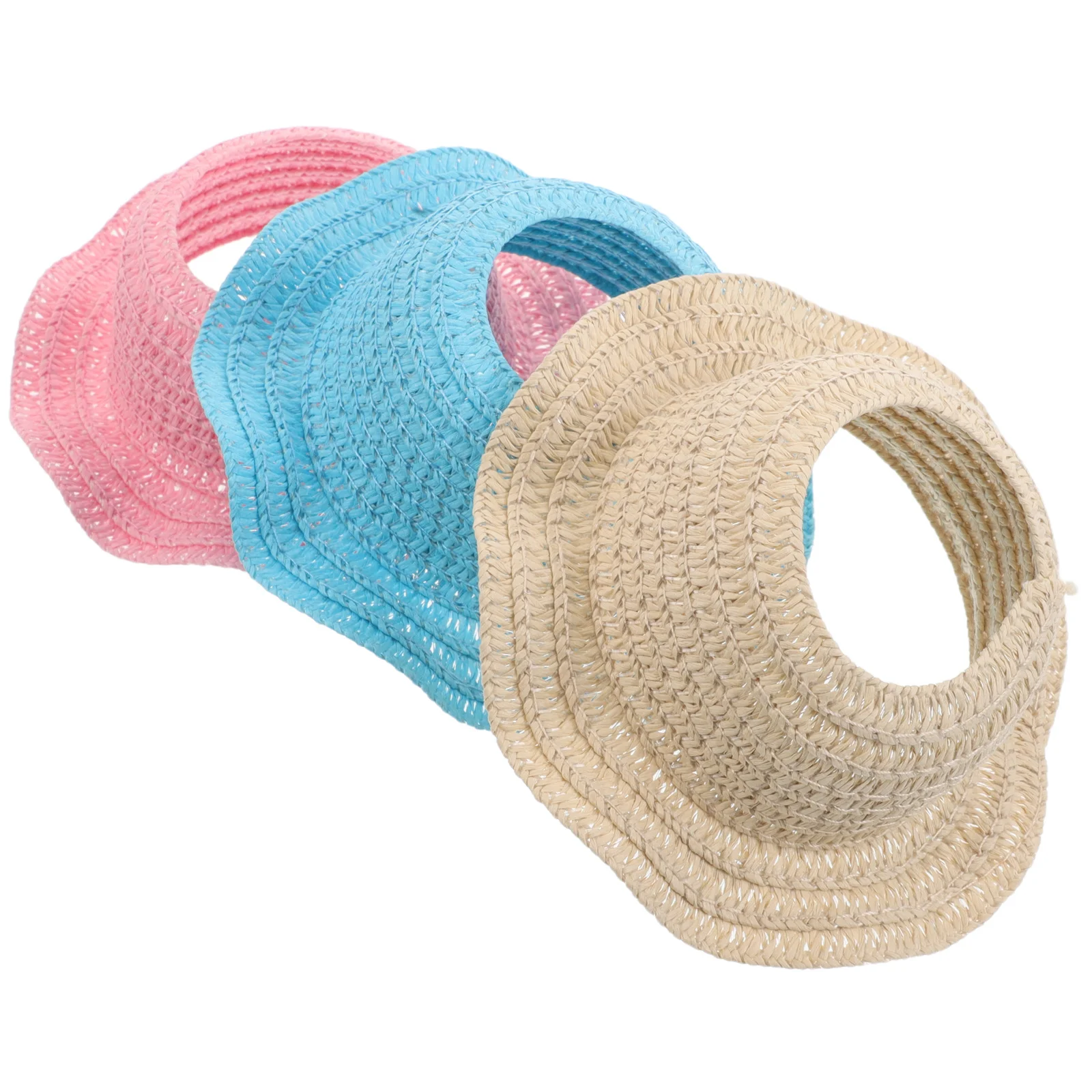 Chapeaux de paille au Crochet faits à la main, 3 pièces, Mini chapeaux de Protection solaire légers à dessus ouvert pour accessoires de déguisement de 17cm, chapeau au Crochet