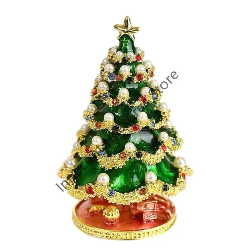 

3XUA Artisanal Christmas Tree Jewelry Casket Holiday Decorative Enamelled Christmas Tree Ornament Box with Compartment