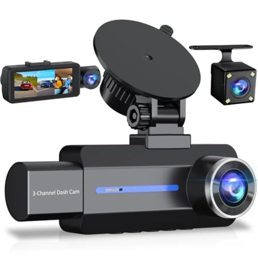 Dash Cam Front and Rear 2.5K/1440P, 3 Channel Dash Camera for Cars Dash Cam Front Rear and Inside with 32GB Card, 3.16