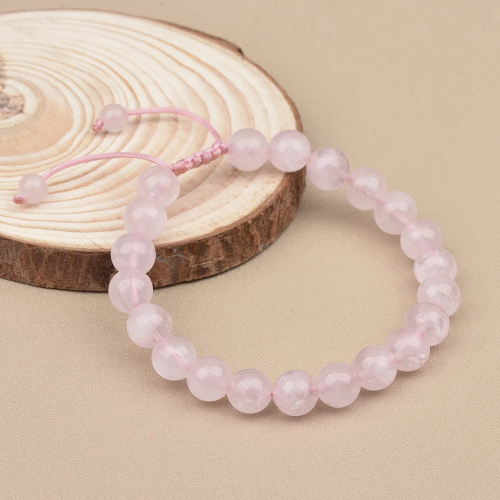 1p 8mm Rose Quartz Bradied Ajustable  Beaded Bracelet Natural Gem Crystal Energy Inspired gift suitable for men and women