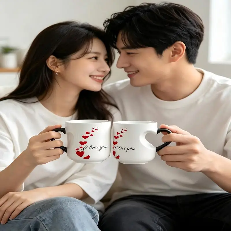 ~Heart-Shaped Color Changing Magic Ceramic Mug Funny Color Changing Coffee Cup With Handle That Reveals Surprise Design