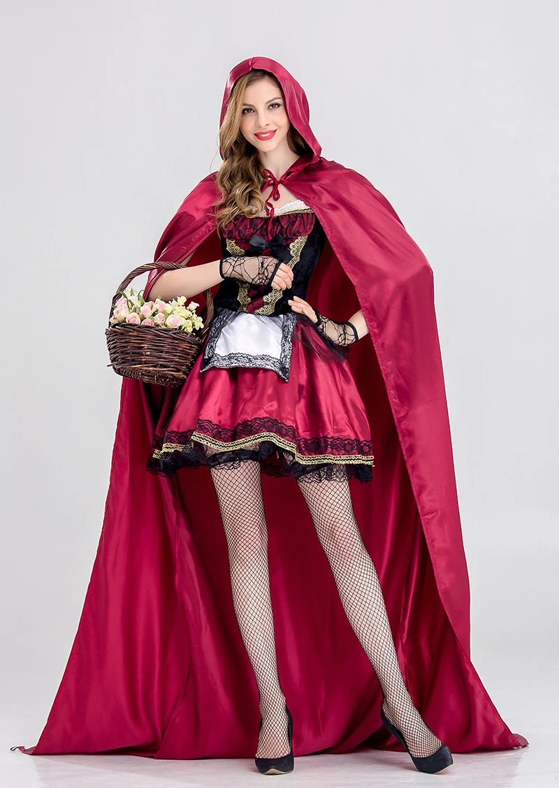 

Large Size Halloween Costume Little Red Riding Hood Fairy Tale Princess Queen Role Play Outfit Women's Ethnic Stage Clothing