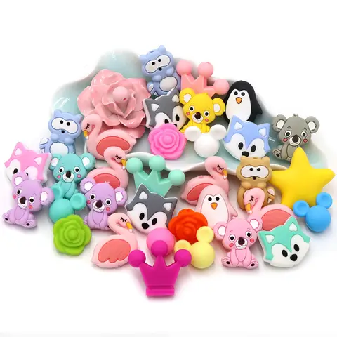 Cute-idea 10Pcs Mini Baby Silicone Beads For Jewelry Making Cartoon Animal Bead DIY Pacifier Chain Necklace Bracelet Accessories