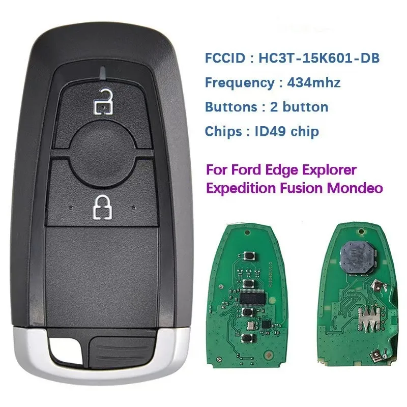 

Remote Car Key 2 Button 434MHz ID49 Chip Aftermarket FCC ID: A2C93141501 HC3T-15K601-DB for Ford Mondeo Explorer 2017-2020 2PCS