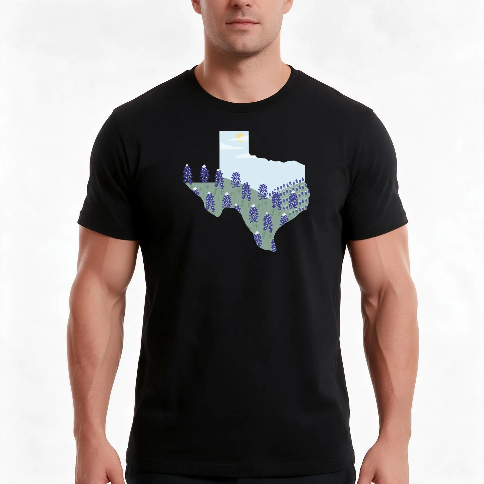 Texas Bluebonnets T-Shirt, Summer Casual Cotton Tee, Oversized Streetwear Tops, Vintage Graphic Print, Loose Fit Short Sleeve