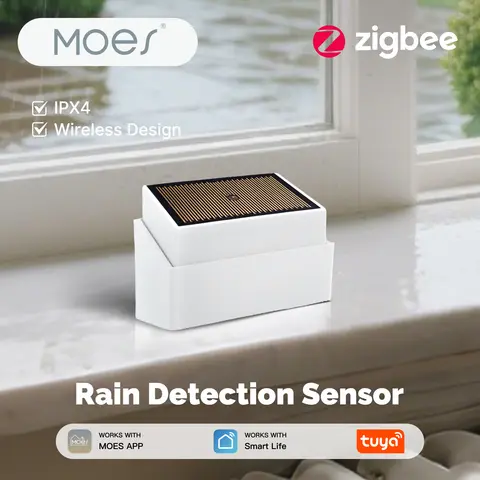 MOES Tuya ZigBee Smart Rain Detection Sensor Water Leakage Flood Detector Wireless IPX4 Waterproof Outdoor Use Battery Powered