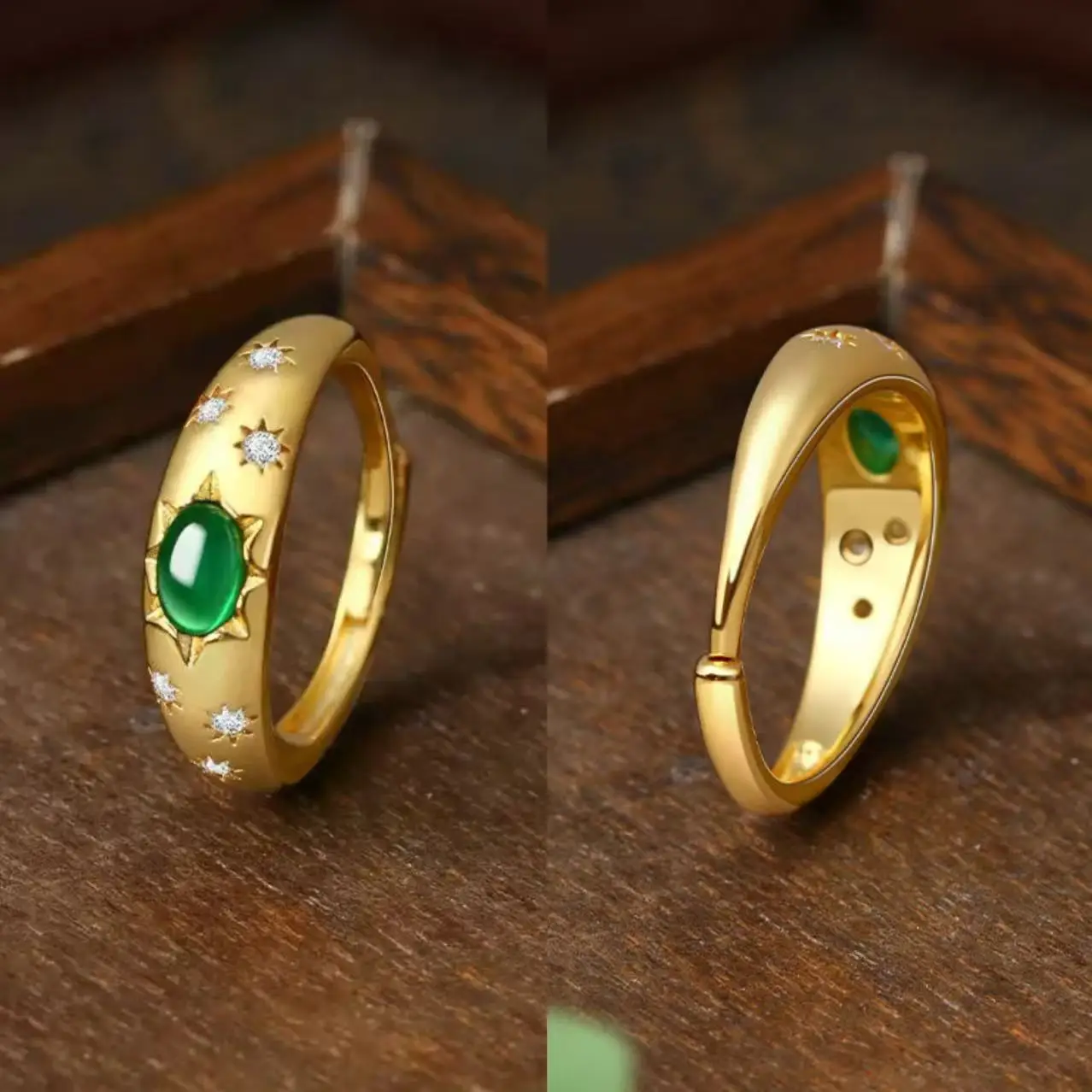 العرقية الصينية مطلية بالذهب خواتم للنساء البطانة اليشم الزركون الساطع تألق مجوهرات فاخرة مثمنة نجمة على شكل هدايا محظوظة #6