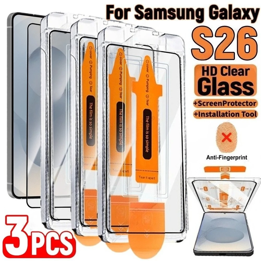 3 Stück Ultra-Klarer Displayschutz für Samsung Galaxy S26 S25 S24 Ultra S23 S22 S21 Plus S25 S24 FE Ein-Klick-Installation Glas