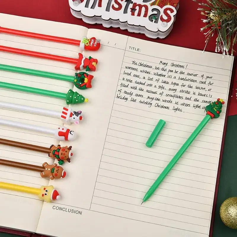 

53 шт./лот, милые мультяшные рождественские ручки, каваи, Рождественская мини-шариковая ручка, гелевая ручка для письма, детские школьные канцелярские принадлежности