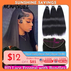Wowangel 13x6 HD Lace Frontal with Bundles Human Hair 5x5 HD Lace Closure Melt Skins Brazilian Straight Hair Extension for Women