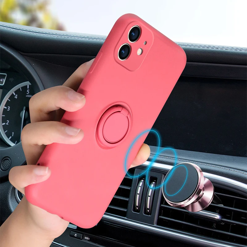 Color Silicone Magnetic Ring Holder Case For iPhone 16 15 14 11 12 13 Pro XS Max XR XS X Plus Soft Stand Finger Cover
