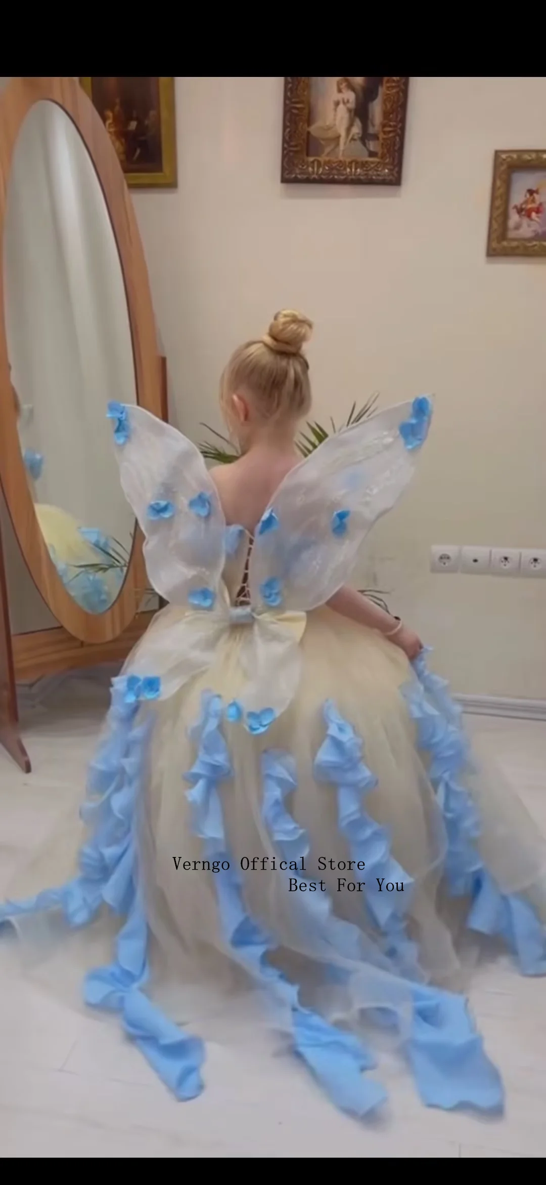 Verngo Pincess Mini Girl Flowers Dress O Neck A Line Kid Ball Gown Birthday Party Dresses Celebrity Gown No WingsCustomized