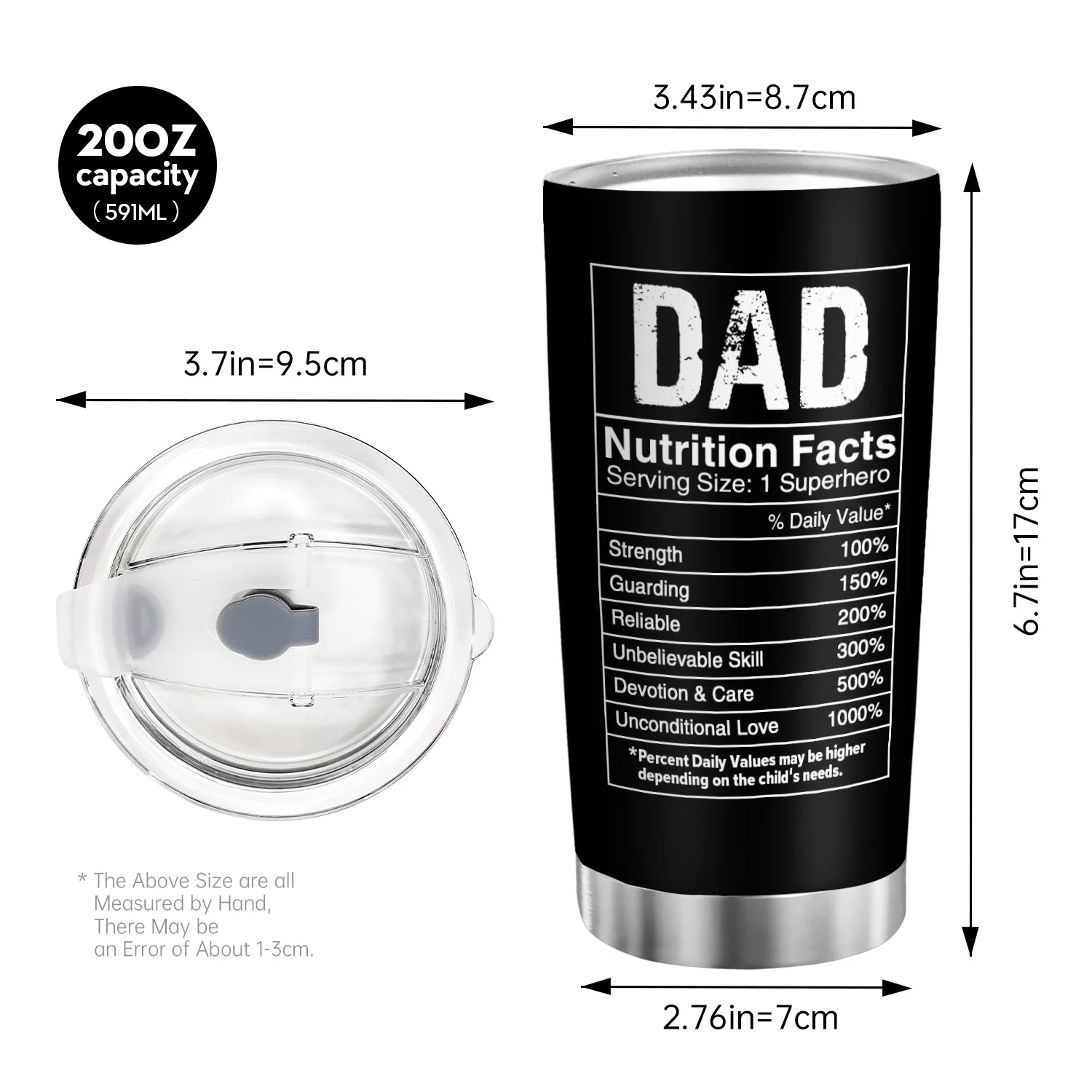 1pc Dad Nutrition Facts Travel Coffee Mug for Hot & Cold Drinks, Gift for Dad on Father's Day Birthday Stainless Steel Tumbler