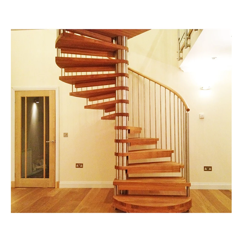 Customization Modern Indoor Curved Shape Steel Bar Wooden Spiral Staircase Design Villa Indoor Iron Spiral Stair From Stairs