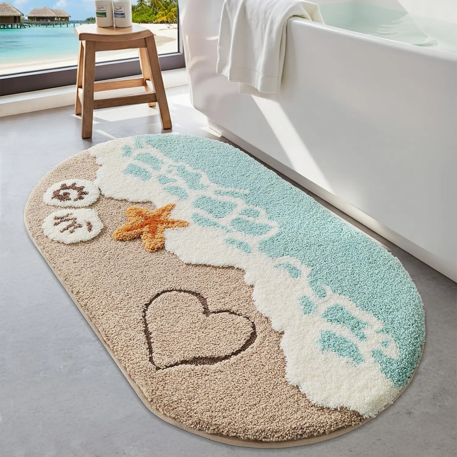 

Ocean Sea Theme Non-Slip Bath Mat, Ultra Soft Washable Quick Dry, 24x44 Inch for Shower Floor Kitchen Kids Room