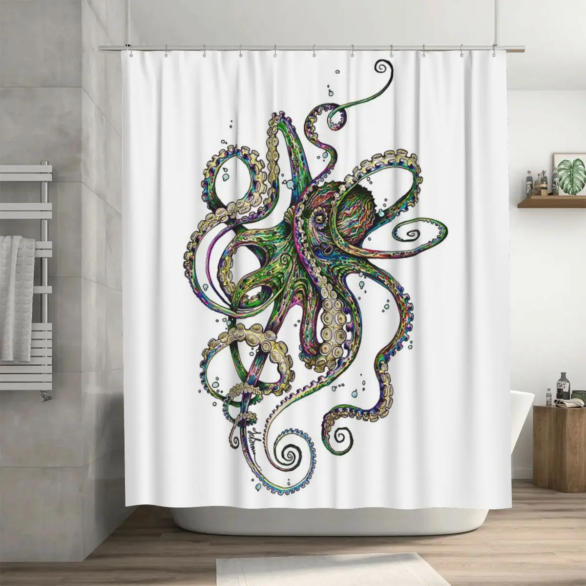 

Octopsychedelia Shower Curtain Bathroom Polyester Waterproof Bath Curtains with Hooks
