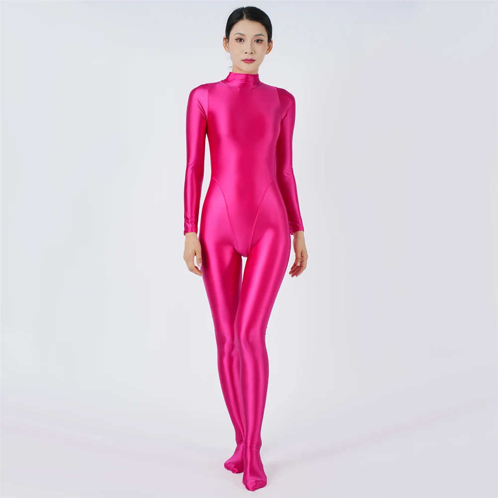 Oily Shiny Bodysuit Glossy Bodysuit For Club For Daily Brand New High Stretch Regular Length Silky Solid Color