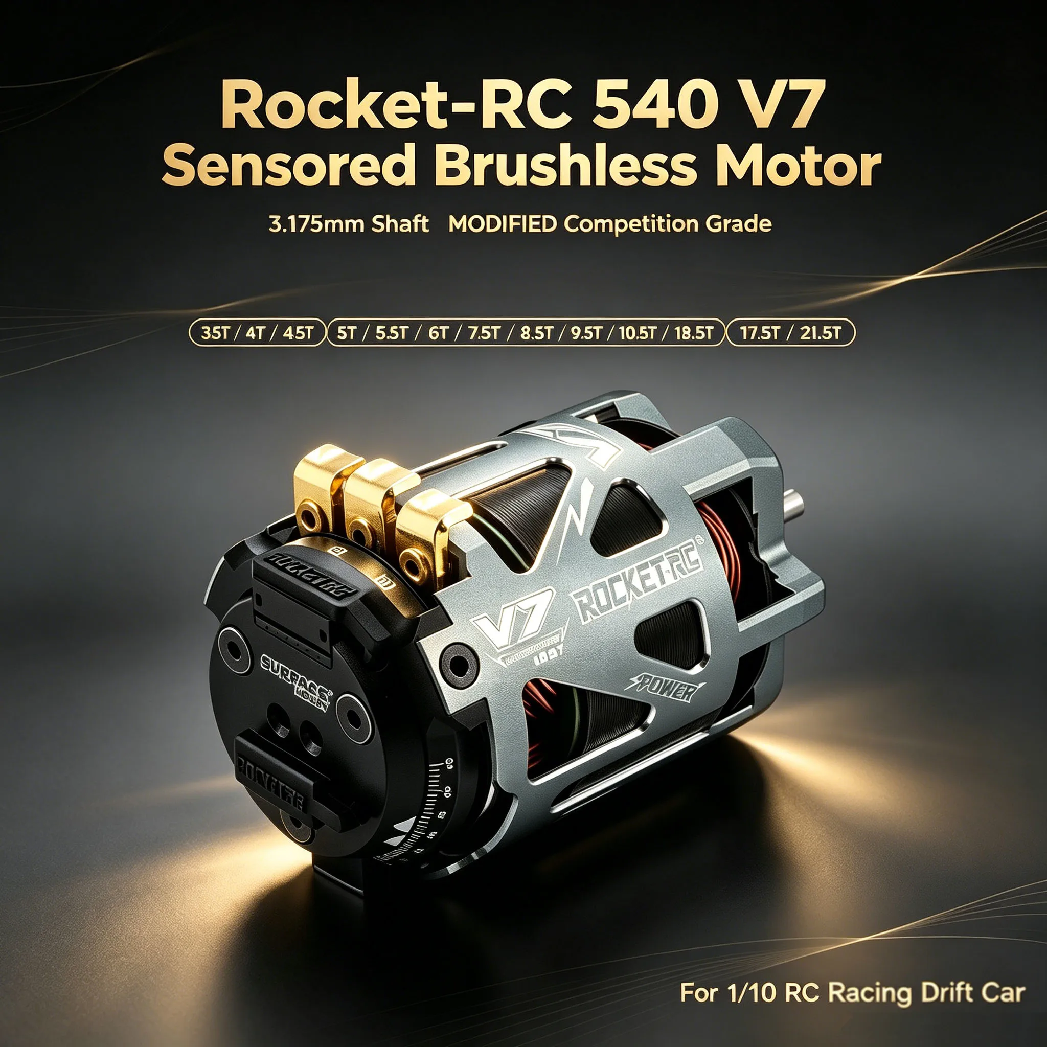 Rocket-RC 540 V7 Sensorgesteuerter Brushless Motor 3,175mm Welle 3,5T 5,5T 7,5T 10,5T 13,5T 17,5T 21,5T für 1/10 RC Racing Drift Car