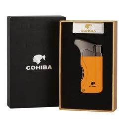 COHIBA Metal Cigar Lighter Jet Turbo Torch Windproof Lighter Portable Igniter Cigar Punch Tool Men Gift Set Smoking Accessories