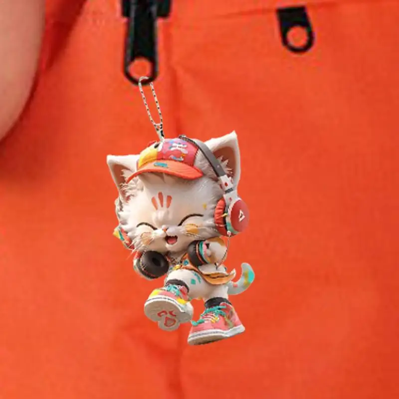 Cat Car Pendant Car Kitten Wearing Headphone Rearview Mirror Accessories Cute 2D Acrylic Animal Pendants For Christmas Tree Car