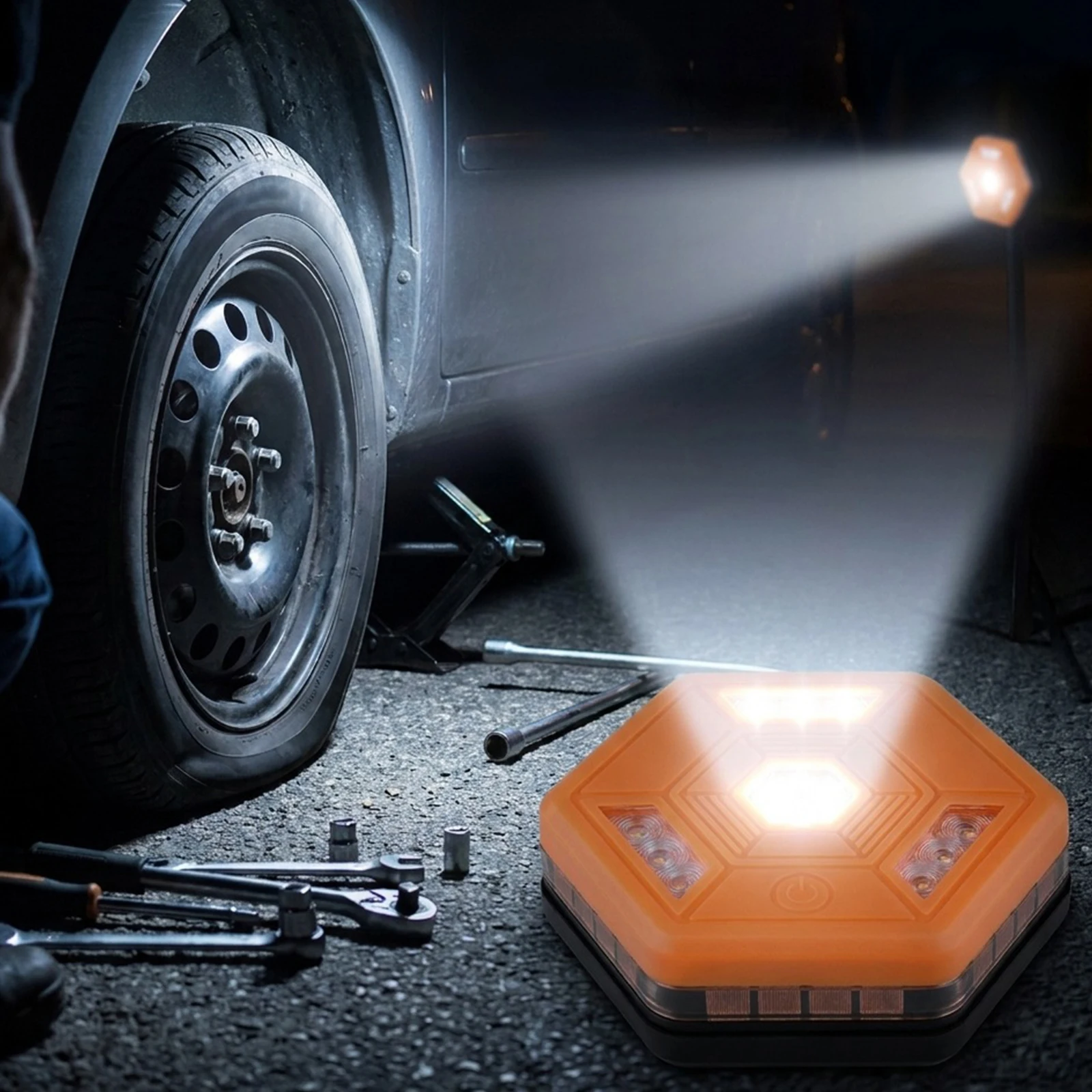Orange LED Magnetic Road Flare Warning Light IP67 Waterproof Auto Safety Signal Lights Multifunctional for Truck/Road RV Vehicle