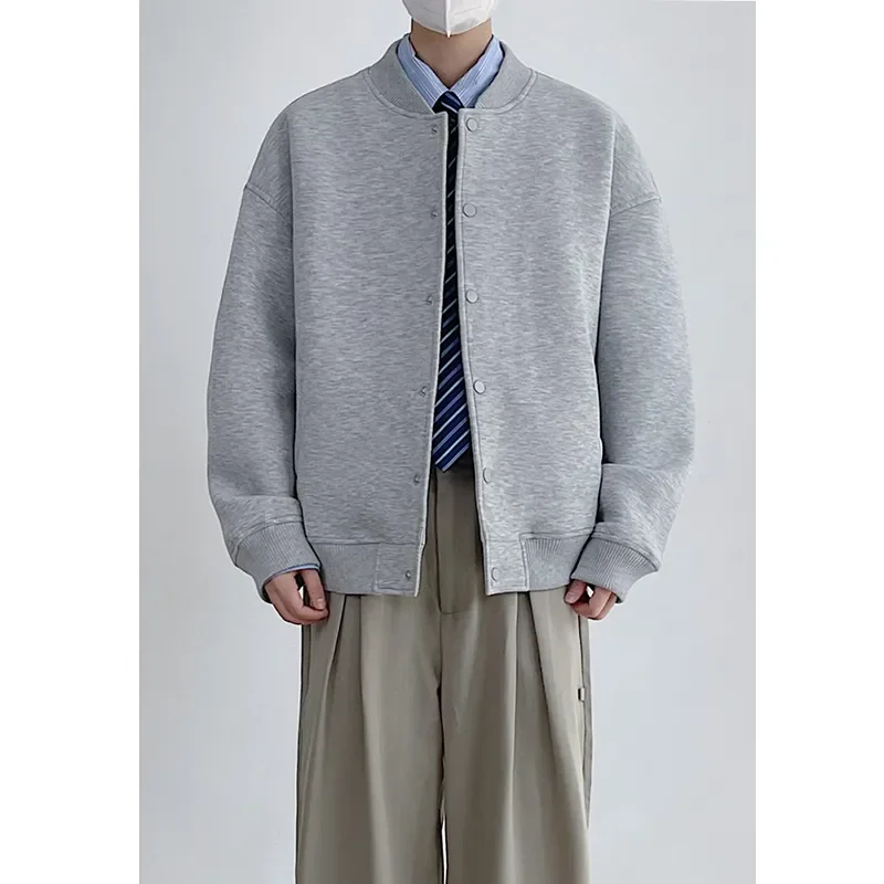 

Мужская простая однотонная бейсбольная куртка большого размера в стиле ретро, свободная универсальная повседневная куртка