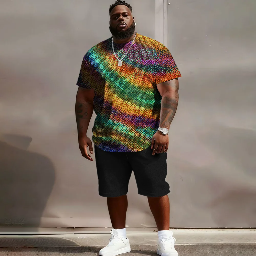 

S-9xl Комплект больших размеров с короткими рукавами большого и высокого размера с переливающимся ловом — легкая смесь хлопка, минималистичный Rainbow Sheen,