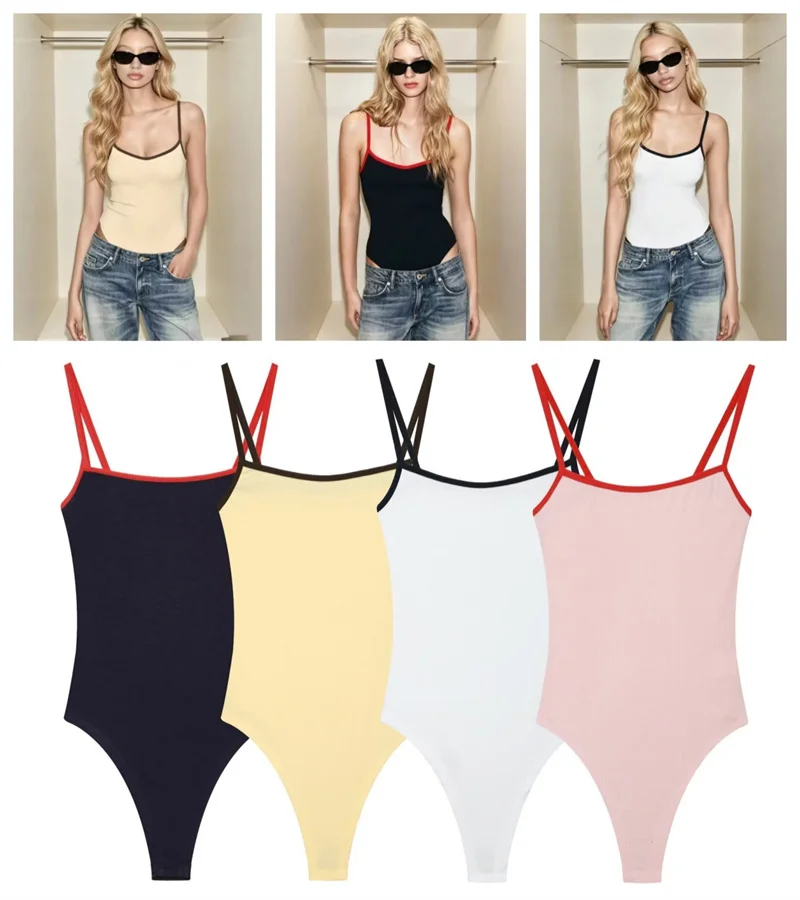 Guobioziy Women's Jumpsuit 2026 Summer New Cute and Stylish Hot Girl Style Color-Block Piping with Sleeves Cotton Blend Fabric