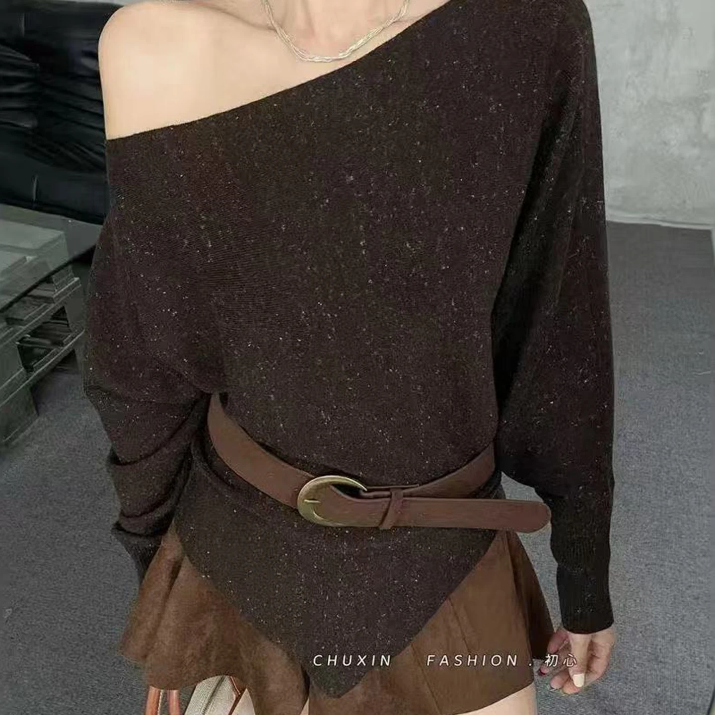 

Французский вязаный топ на одно плечо, асимметричный свитер с поясом, топ для чистой девушки, эстетичный минималистичный кашемировый топ, софткор, уютный индивидуальный заказ