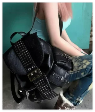 Large Capacity Backpack Cross Rivet Casual Fashion Portable Features Main Material PU Lining Polyester Zipper Closure