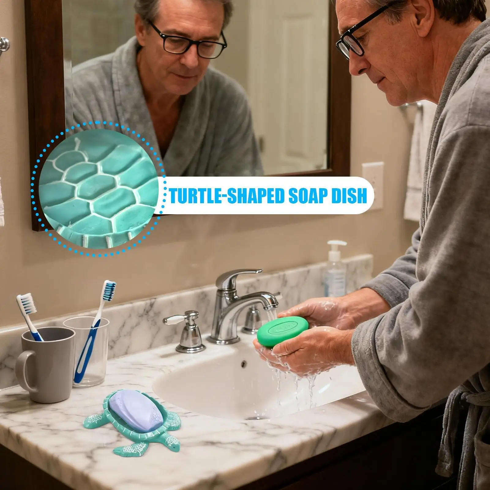 

Soap Dish For Shower Turtle Shape Dispenser Soap Saver Tray Self Draining For Kitchen Sink Bathroom Bathtub Home Shower