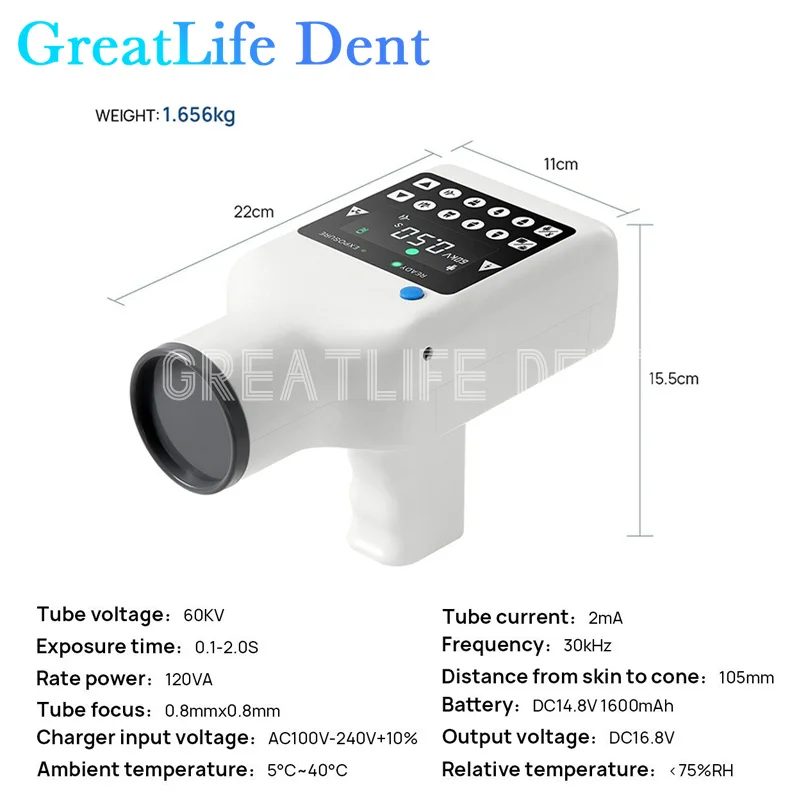 Máquina de raio X portátil GreatLife-Dent Mini Hyperlight, Radiovisiografia Digital Compatível, Sensor Dental, Imagem Dental Film, Dent