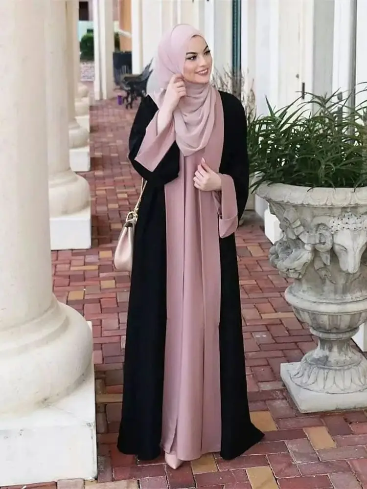 Falso Abayas de Duas Peças para Mulheres, Ramadã, Eid, Muçulmano, Abayas, Dubai, Kaftan Modest, Islam Caftan Marocain