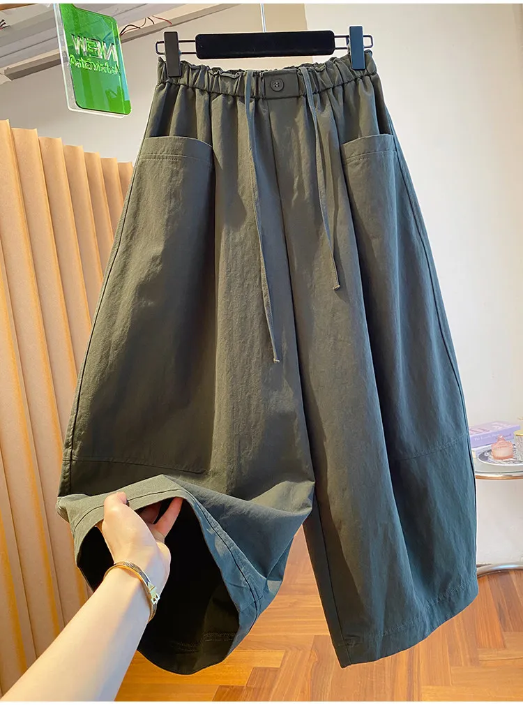High Waist Wide Leg Relaxing Casual Pants Women's Spring Autumn Loose plus Size Slimming Casual Nine Points Pants
