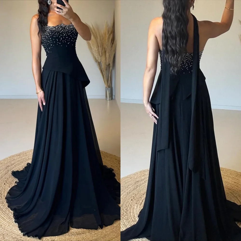 

Customized Intricate Sparkle Chiffon Pleat Ruched Rhinestone A-line Strapless Long Dresses Bespoke Occasion Dresses High Quality