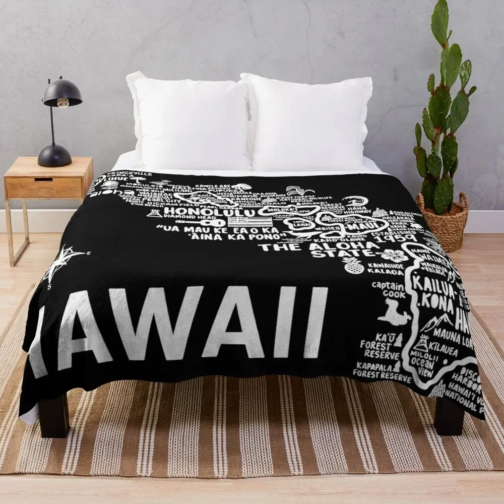 

Hawaii Map Throw Blanket Plaid Decorative Sofa Luxury Designer for sofa Blankets