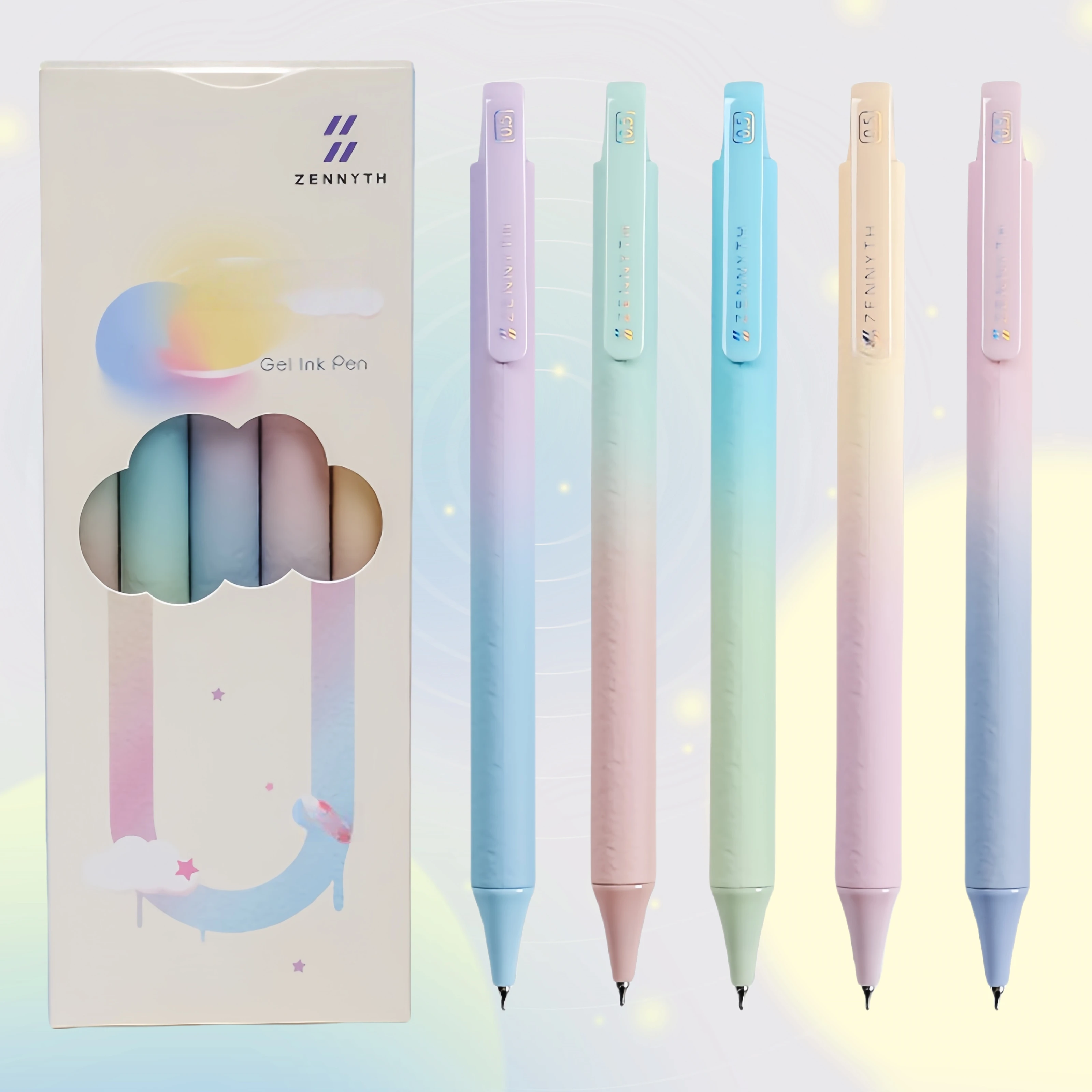 

1 Set of 5 Cloud Cotton Series Gel Pens, High-Quality Gradient Color Pen Barrels, 0.5mm Fine Tip Black Ink, Smooth Writing, Comfortable Grip, Perfect for Writing, Exams, Note-Taking, School and Office Supplies, Can Be Given as a Gift