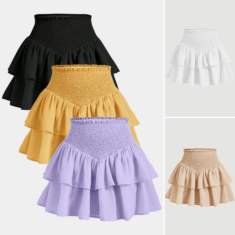 Women's 2025 Autumn Spring Preppy Style High-Waisted Layered Mini Skirt Stretch Comfort for Daily Casual Wear