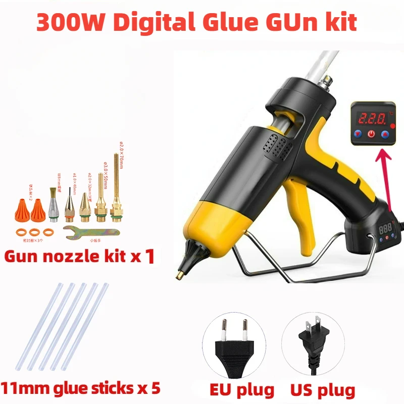 

300W Hot Melt Glue Gun Kit Digital Adjustable Temperature with Tool box,11Mm Glue Sticks,Copper Nozzle Professional Silicone Gun