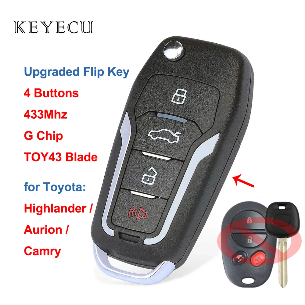 

Keyecu Upgraded Flip Remote Key Fob 4 Button 433MHz with G Chip for Toyota Highlander Camry Aurion 2011 2010 2009 2008 2007 2006